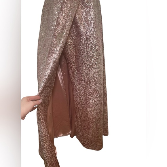 Mac Duggal Strapless Pink Gold Brocade Gown with Front Slit | Size 2 | Rare - Picture 5 of 9